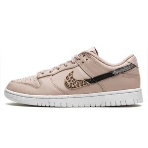 Nike Tan Dunk Low Sneakers with Leopard Print Swoosh